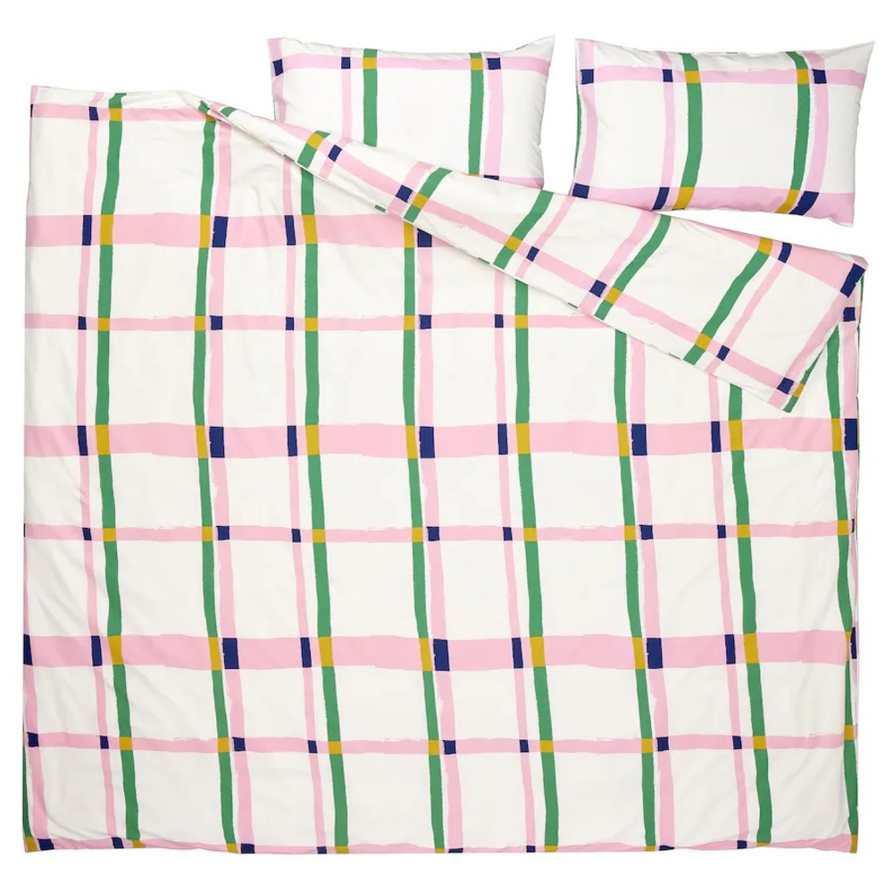 IKEA SYRABLADMAL Pink and Green Duvet Cover Set